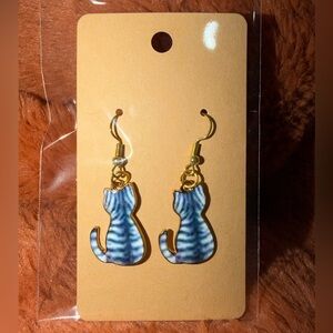 Handmade Greyish Blue Striped Cat Earrings for Pets Lovers Brand New